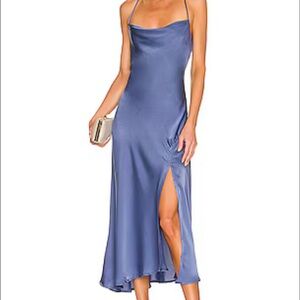 NWT WeWoreWhat Satin Charmuese Midi Slip Dress in Icy Slate Blue, Size 4